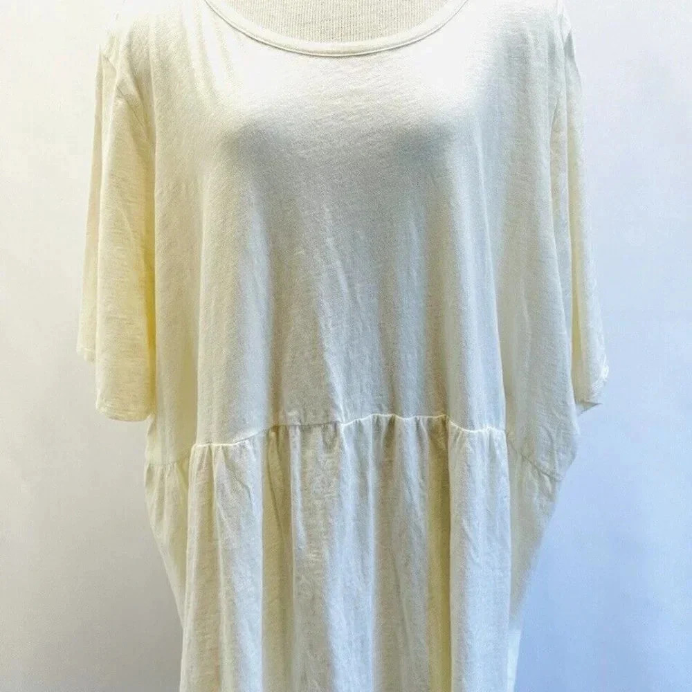 NWT SONOMA Women Short Sleeve Pull Over Boat Neck Beige Cotton Shirt Plus Sz 3X
